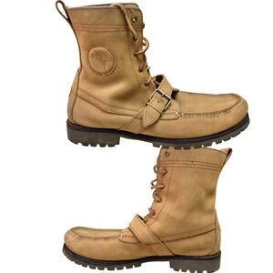 Ralph Lauren Polo Ranger Tan Brown Suede Lace Up Buckle Boots Shoes Men's 12 D